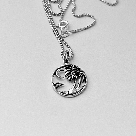 Sterling Silver Beach Palm Tree with Moon Necklace, Silver Necklace, Tropical - Picture 5 of 13